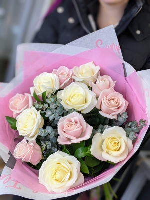 Romantic Pink and White Rose Bouquet Perfect for Valentine's Day Available for local delivery in Cheadle and Stockport
